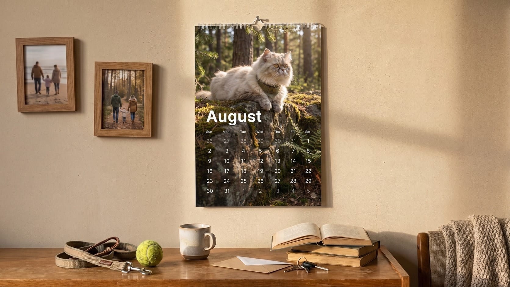 A 2027 pet calendar hanging on a wall
